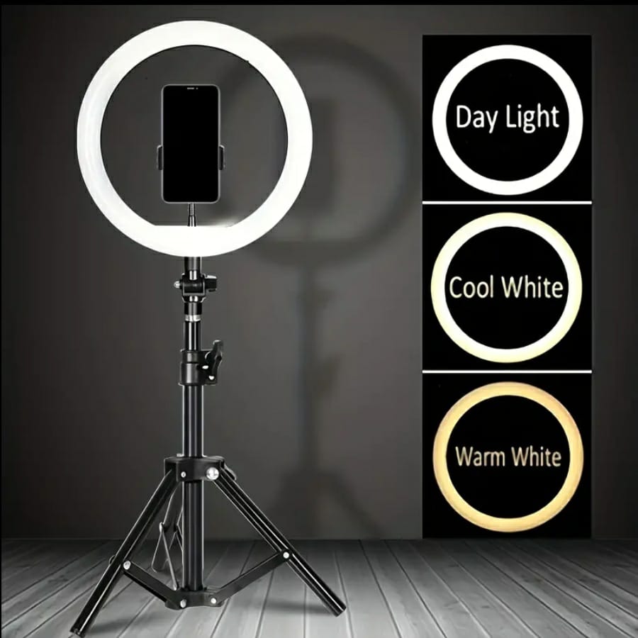 10.0-Inch Round LED Ring Light Set with Adjustable Desktop Tripod