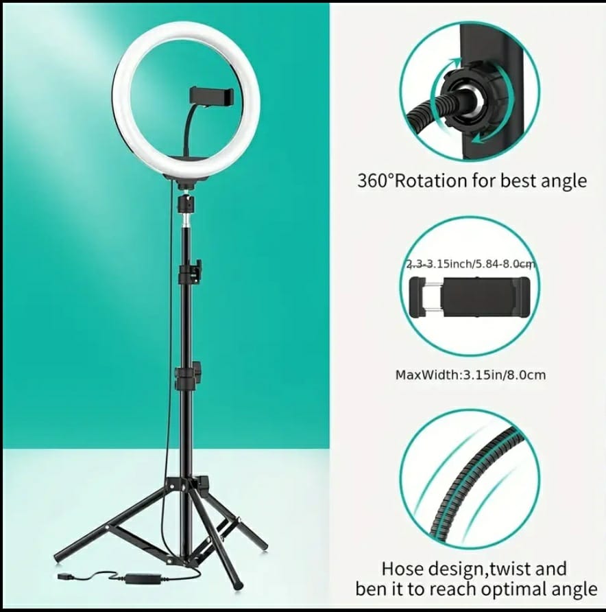 10.0-Inch Round LED Ring Light Set with Adjustable Desktop Tripod