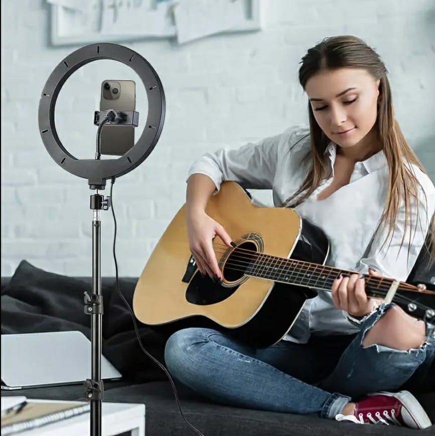 10.0-Inch Round LED Ring Light Set with Adjustable Desktop Tripod