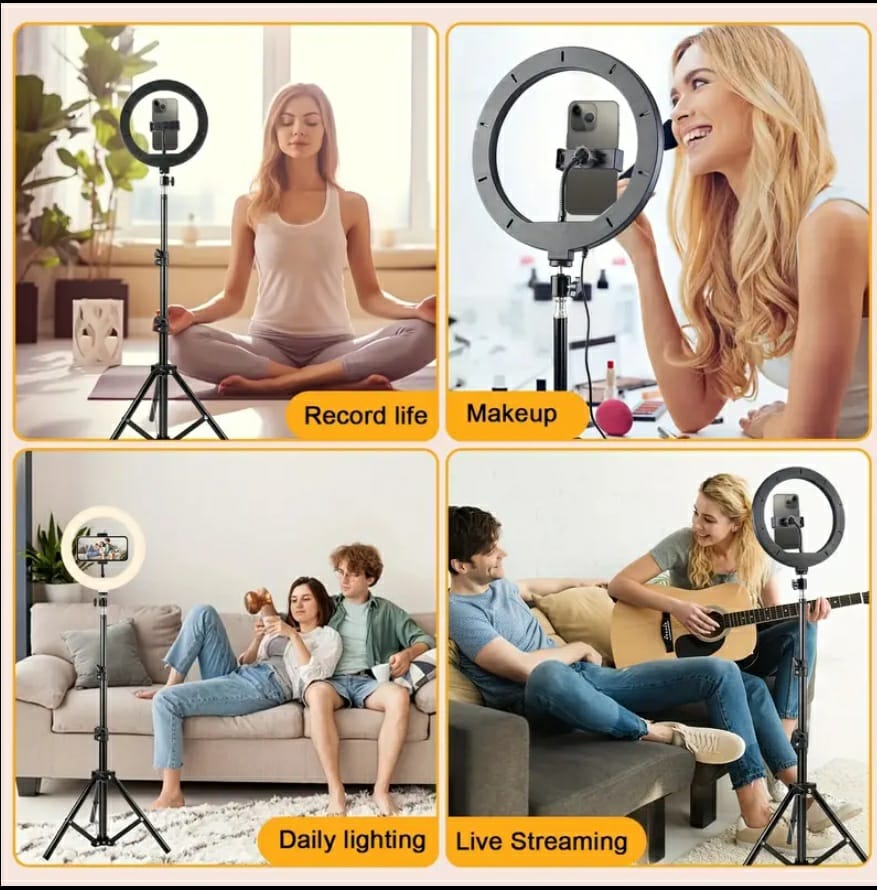 10.0-Inch Round LED Ring Light Set with Adjustable Desktop Tripod